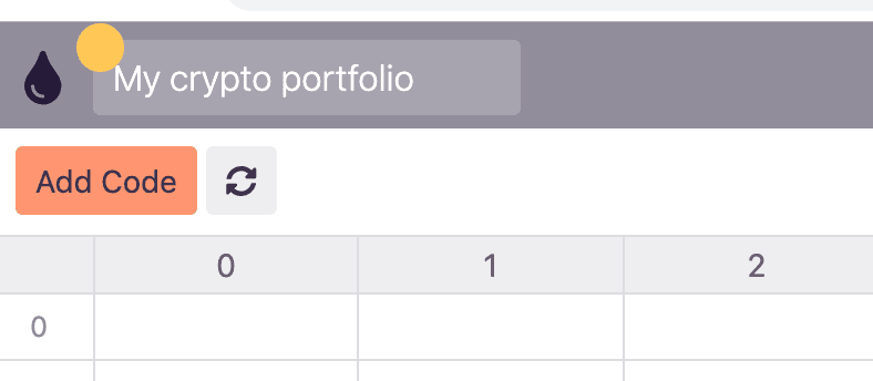 The document header renamed to My crypto portfolio, with the Add Code button below