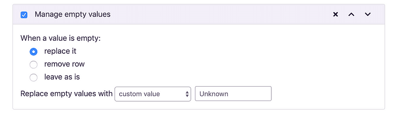The rule set to replace empty values with the custom value Unknown