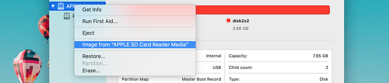 Right-clicking the parent device and choosing Image from it