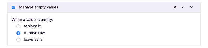 The Manage empty values rule set to remove the row instead