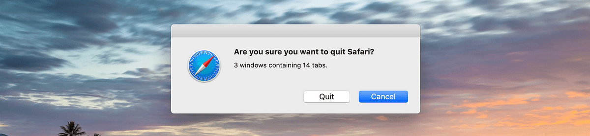 The confirmation alert asking whether to quit Safari