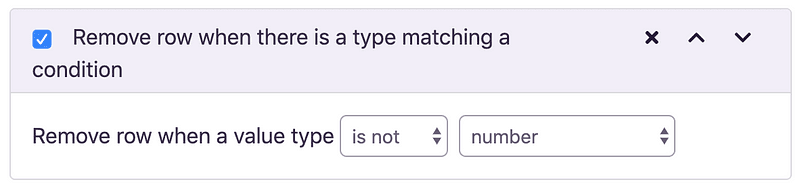 A second rule removing rows whose value type is not a number