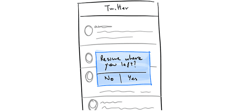 Wireframe of the same prompt shown as a popup over the timeline