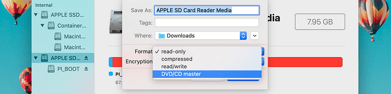 The save dialog with DVD/CD master selected as the format