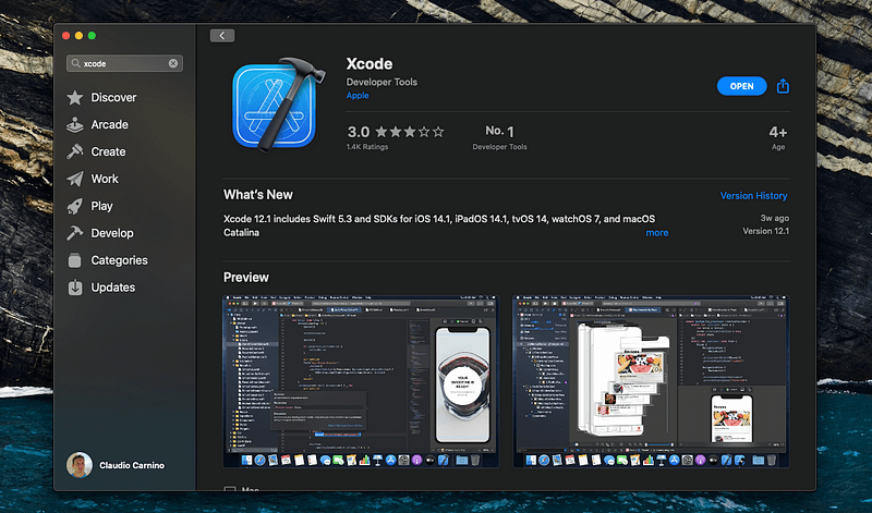 Xcode listed in the Mac App Store, where the current version comes from