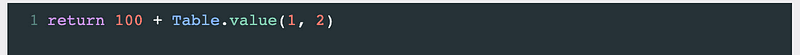 The code editor filled in with the Table.value call for the selection